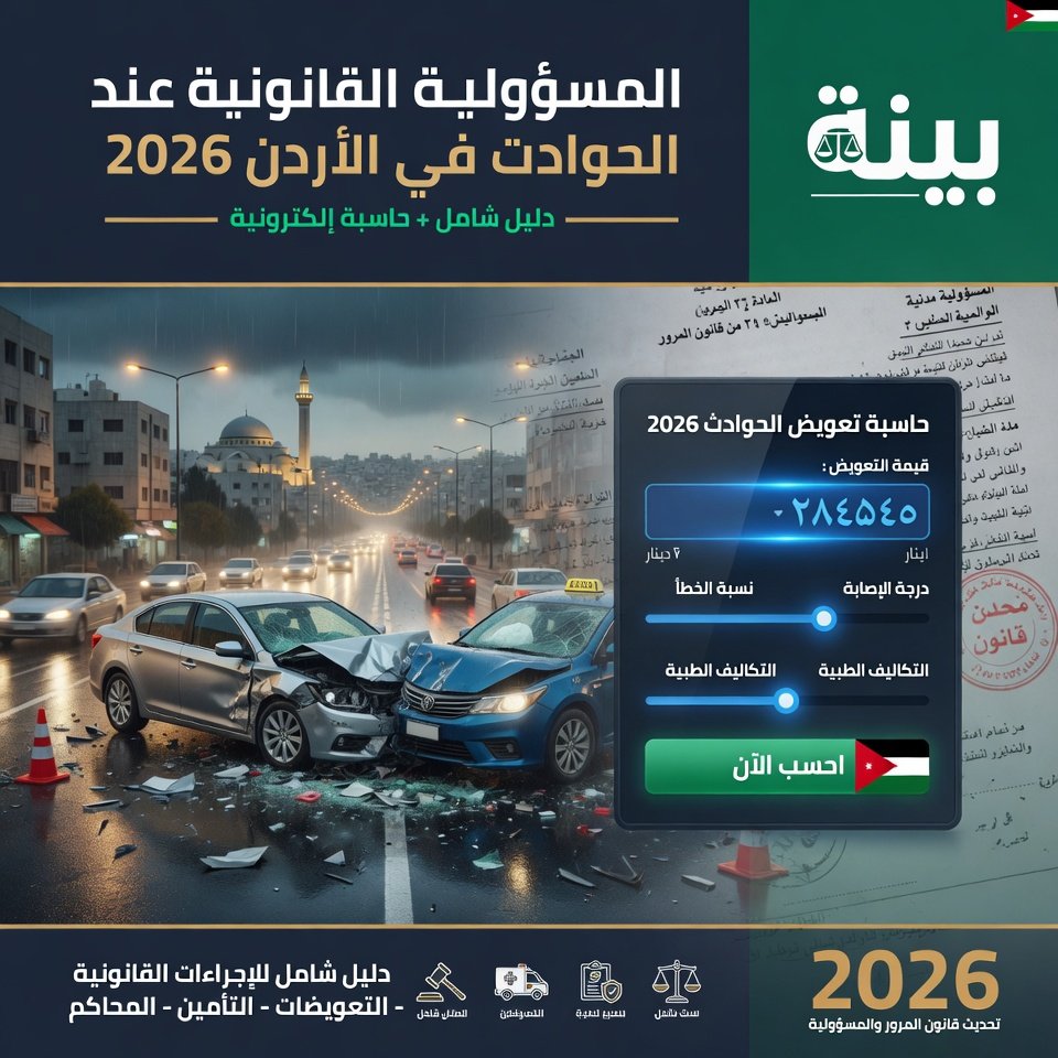 ⚖️ المسؤولية القانونية عند الحوادث في الأردن 2026