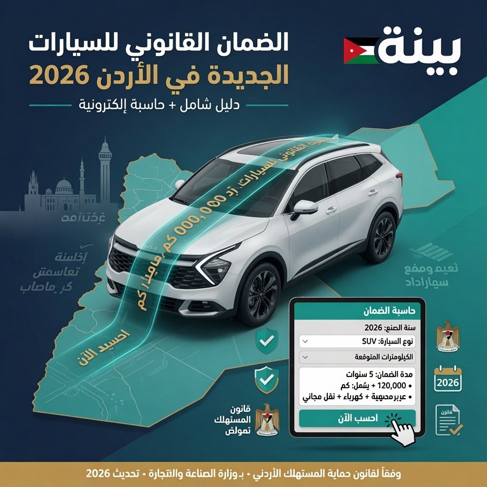 🛡️ الضمان القانوني للسيارات الجديدة في الأردن 2026