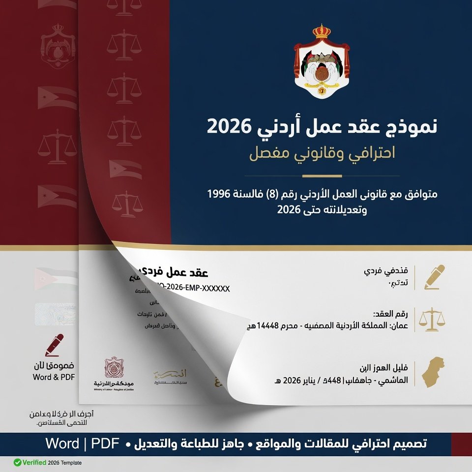 نموذج عقد عمل أردني 2026 | تحميل Word + PDF مفصل وقانوني