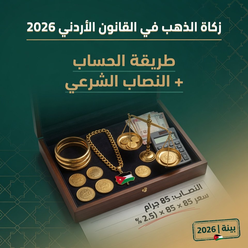 💰 زكاة الذهب في القانون الأردني 2026 | طريقة الحساب + النصاب الشرعي