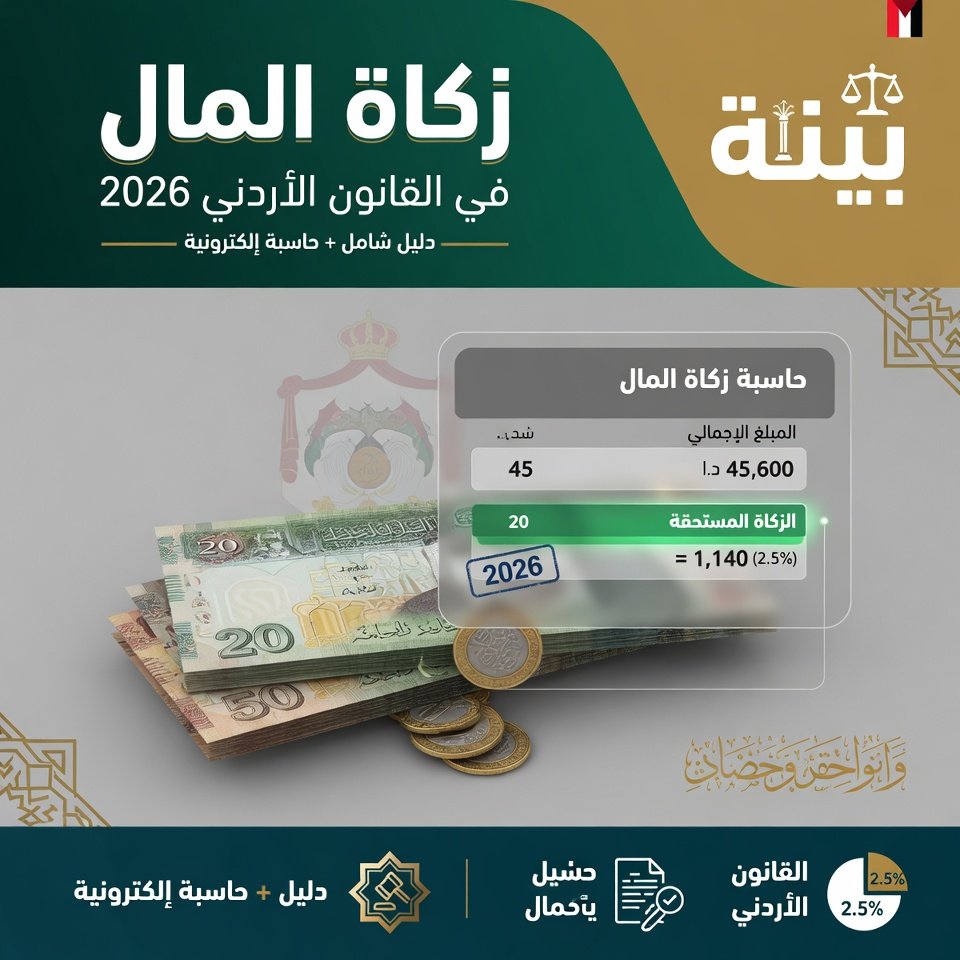 💰 زكاة المال في القانون الأردني 2026 | دليل شامل + حاسبة إلكترونية