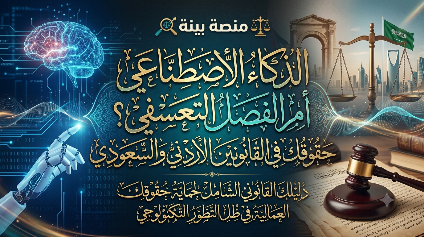 الفصل التعسفي بسبب الذكاء الاصطناعي: حقوقك في القانونين الأردني والسعودي - بيّنة الفصل التعسفي بسبب الذكاء الاصطناعي: حقوقك في القانونين الأردني والسعودي
